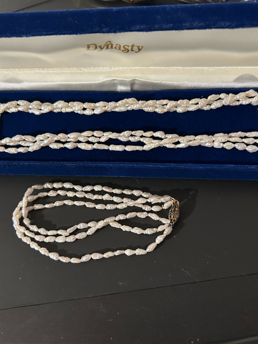 White rice Pearl Rope Necklace and Bracelet Set